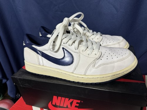 Size 10 Air Jordan 1 Retro OG 2016 Low Metallic Blue Navy 705329-106 BIG SWOOSH!