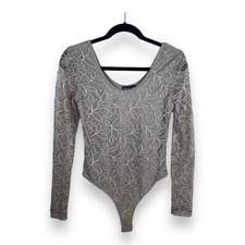 NEW STREETWEAR SOCIETY BEIGE LACE BODYSUIT STRETCH LINED JUNIORS LARGE NEUTRAL
