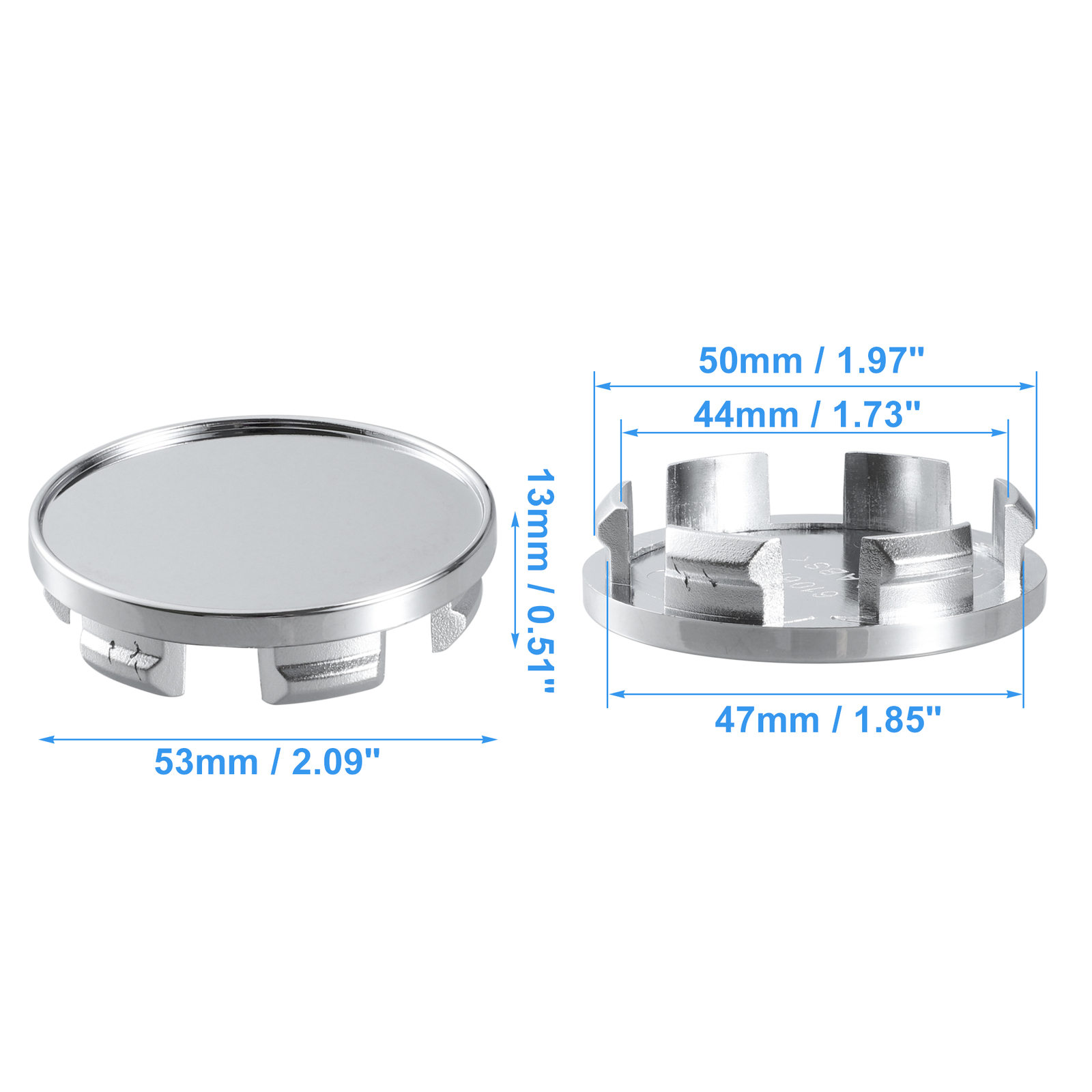 Universal 53mm 6 Clips Wheel Rim Hub Center Caps Cover Silver Tone Pack ...