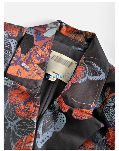 Damen L'AGENCE Jacquard Schmetterling Zweireiher Blazer Jacke Mantel Schwarz Multi - Bild 10 von 16