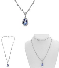LARGE 12.23CT DIAMOND & AAA SAPPHIRE 18KT WHITE GOLD PEAR SHAPE & ROUND NECKLACE