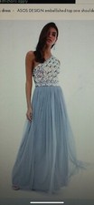 Blue Grey Sequin Embellished Dress Prom Party Women’s One Strap