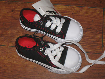 Sz 7 Kids Toddler Girls Boys Canvas Black CUTE Shoes Casual Lace-up