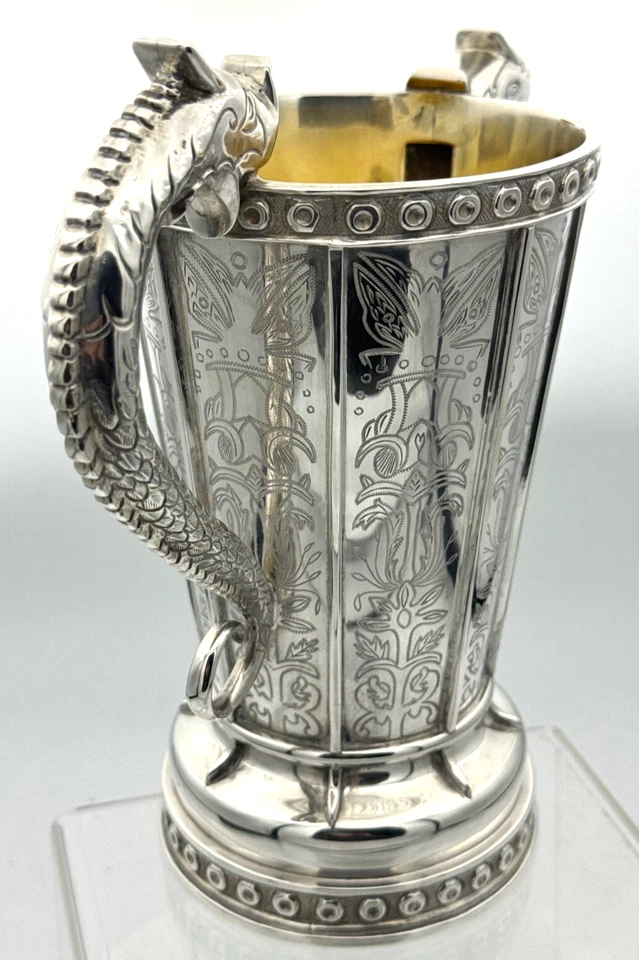 ver VIDEO! Tiffany de México! JARRA GRABADA 2 GÁRGOLAS de plata de ley TANE Foto 3 de 4