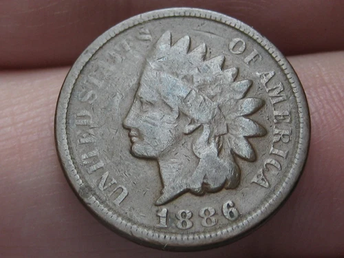 1886 Indian Head Cent Penny, Variety 2, Var 2, T2, Type 2, VG/Fine Details