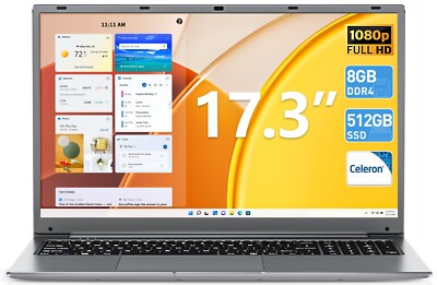 SGIN Laptop 17.3 Zoll 8GB DDR  RAM 512GB SSD Typ-C WiFi up to 2.6GHz Schwarz