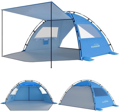 Elegear Beach Tent Sun Shelter with Canopy, 4-5 Person Pop Up Beach Tent, Eas...
