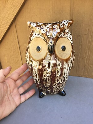 Elegant Expression Hosley Ceramic Owl Vase 8 1/2'' Brown Glaze Fall Floral Flower