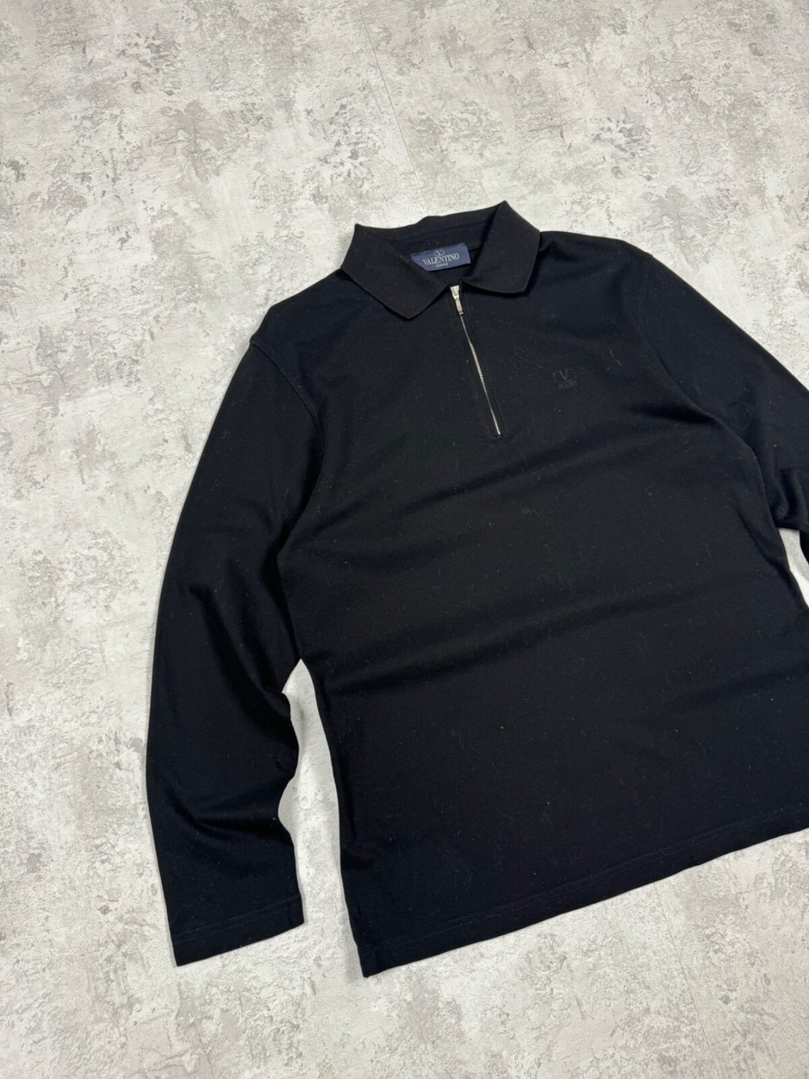 ヴァレンティノ Valentino Polo Vintage 90s Valentino Jeans Black Polo Long Sleeve Size S/46