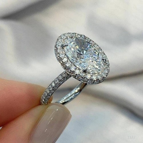 Bague De Fiançailles Halo Moissanite – Coupe Asscher 2.67 TCW, Plaqué Or Blanc 14k, Taille Ajustable