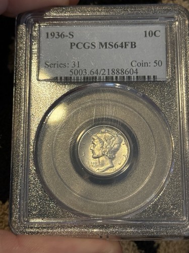 1936-S MS64FB PCGS Mercury Dime Blast White Tough Date