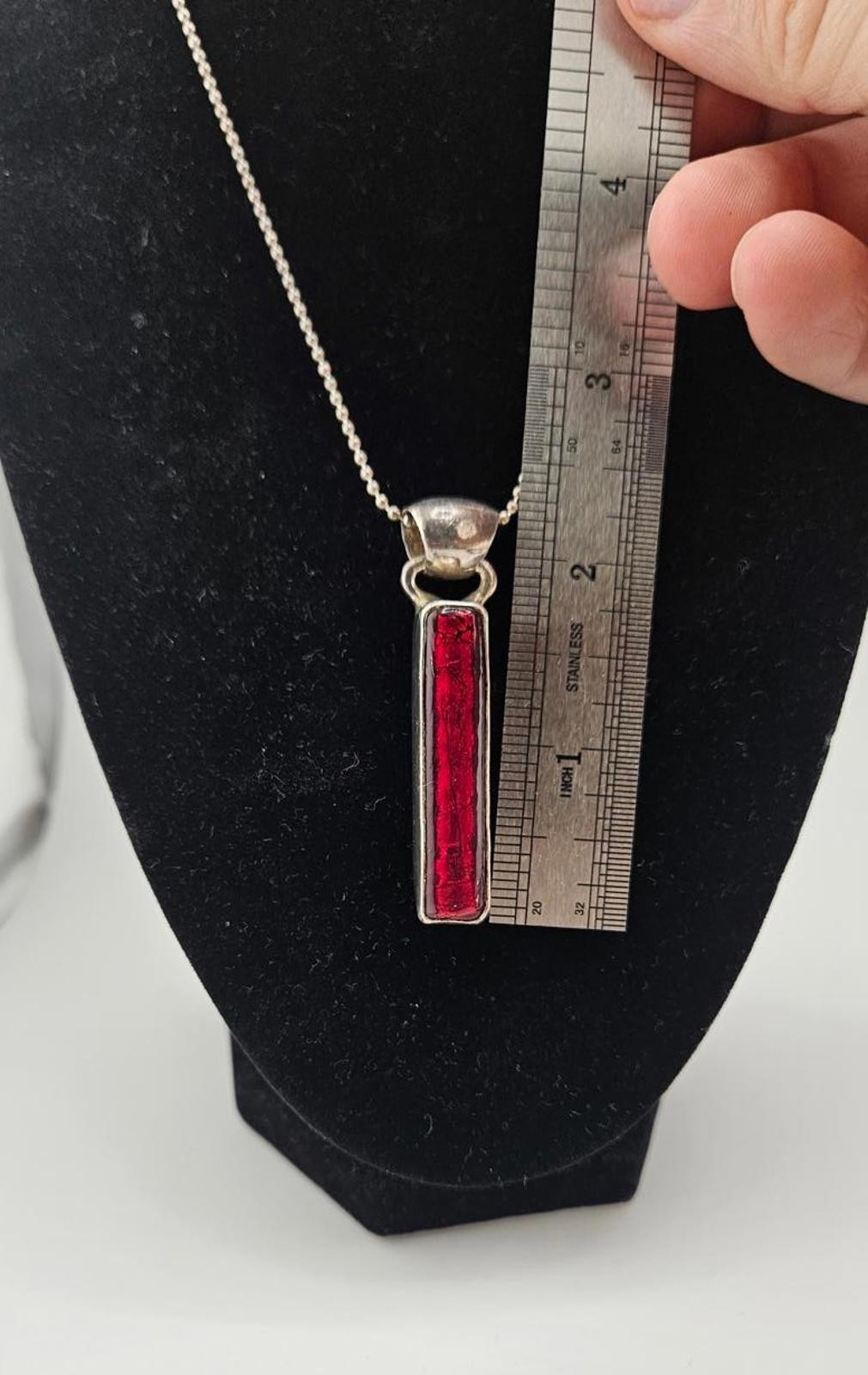 16in Ruby Colored Sterling Silver, 925, Pendant N… - image 2
