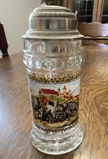 Glas-Bierkrug mit Zinndeckel und Bier & Brauerei Motiv, ab 1960