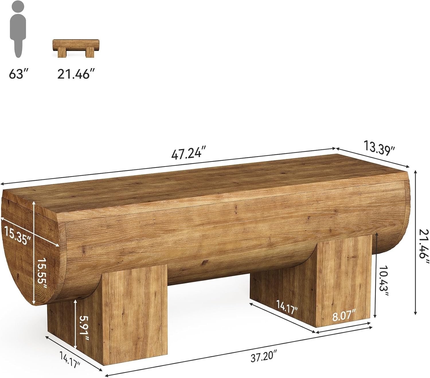 Wood Entryway Bench, 47" Farmhouse End of Bed Bench for Living Room, Bedroom