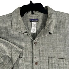 Camisa de campamento Patagonia para hombre XL gris cáñamo algodón orgánico manga corta abotonada