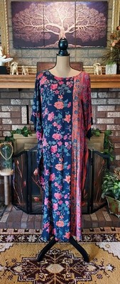 Vintage Adini 70 s Maxi Caftan Boho Dress Pockets Free Size