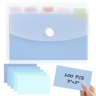 AmazonBasics 100 Pcs 3x5 Blue Plastic Note Card Organizer with Clear Index Ca...