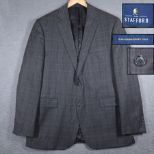 Stafford Blazer Men's 46L Gray Plaid 2-Button Traveler Year Round Sport Coat
