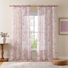 Pink Floral Curtains 90 Inches Long 2 Panels for Bedroom Garden Theme Modern ...