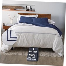 Duvet Cover Queen Size 3 Pieces , 100 Cotton Percale, Soft, Full/Queen Navy