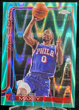 Tyrese Maxey 2025-26 Topps Chrome 015/199 Aqua Raywave Refractor 76ers #185