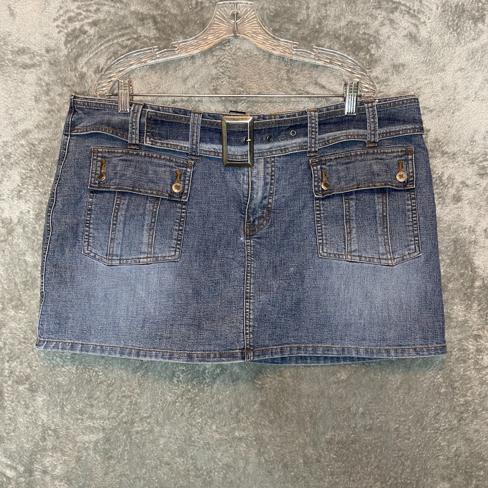 Vintage Y2K NorthCrest Women Bratz Chunky Belt Patch Pocket Denim Skort 18 Plus