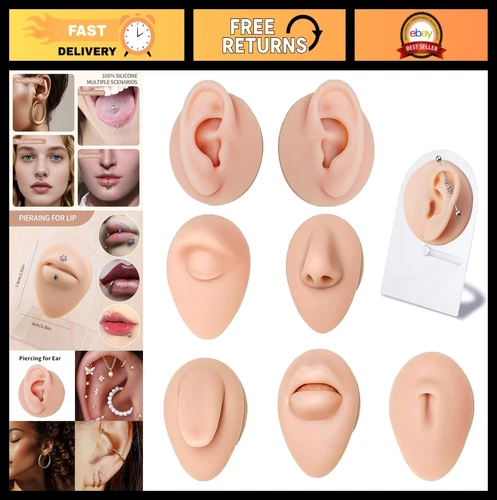 8-Piece Body Piercing Practice Kit - Soft Silicone Models for Tongue, Nose, Ear - product listing photo