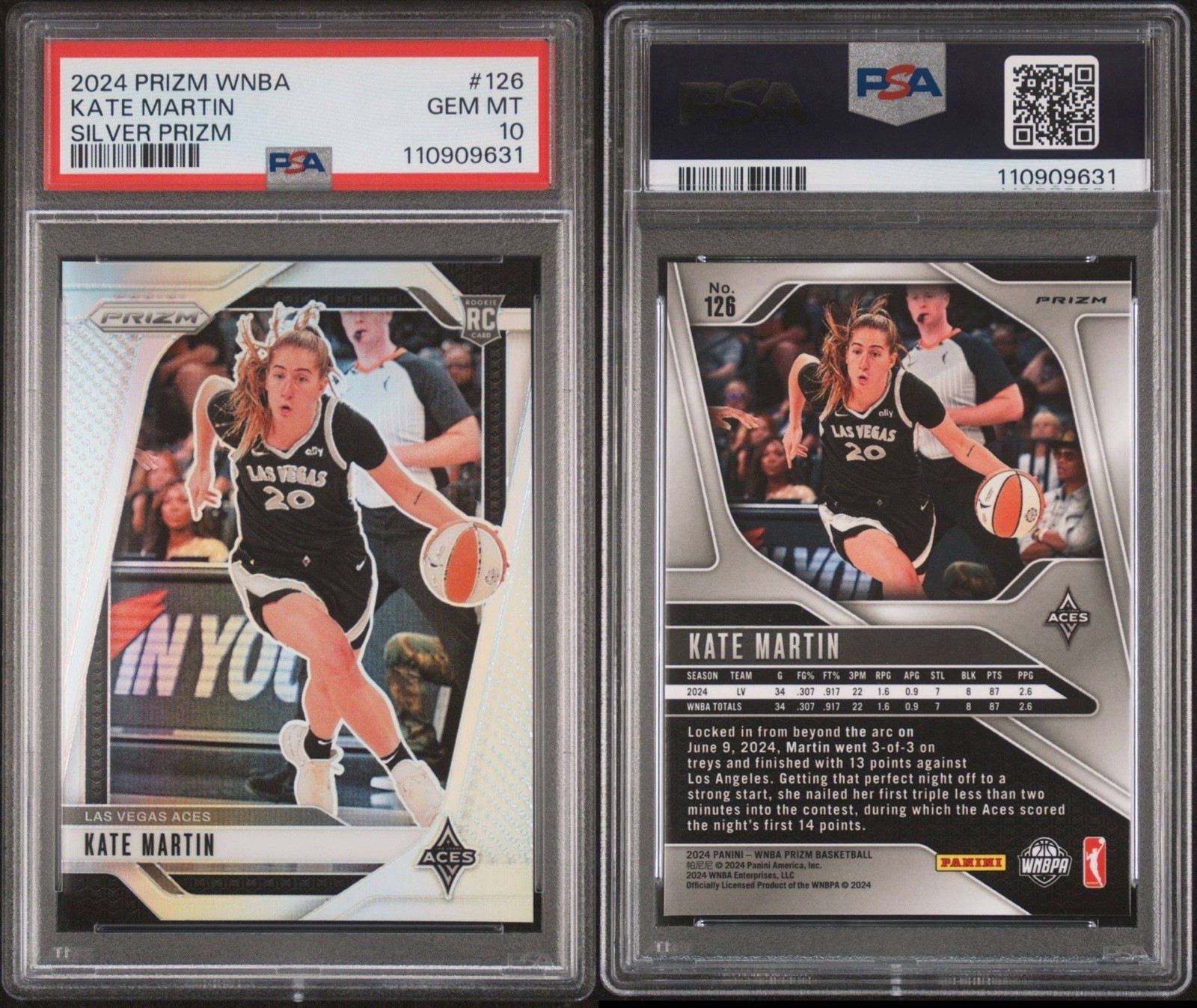 Kate Martin PSA 10 Pop 14 2024 Panini Prizm WNBA Silver Prizms Rookie RC #126 view 3