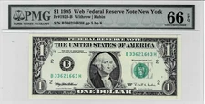 1995 $1 Federal Reserve 'WEB'Note-(New York)- Run 6- 5/8-PMG GEM 66 EPQ