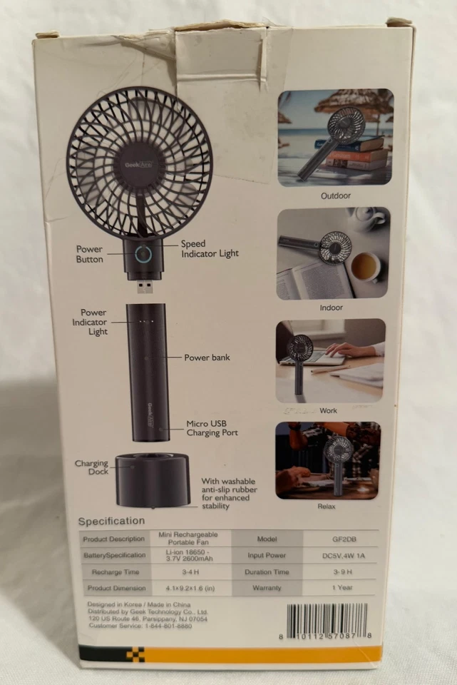 Mini ventilador portátil recargable Geek Aire + banco de energía 6 aspas 5 velocidades rosa ligero Foto 2 de 4