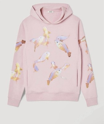 Sandro Pink Fish Hooded Printed Sweatshirt Sz L NWT