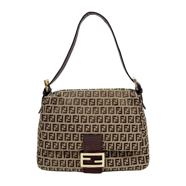 FENDI Mamma Baguette Brown Zucchino Canvas Shoulder Bag