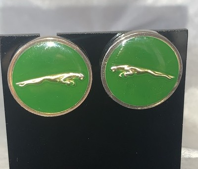 Vintage pair Jaguar car logo sterling Silver Cufflinks green enamel NEW RARE