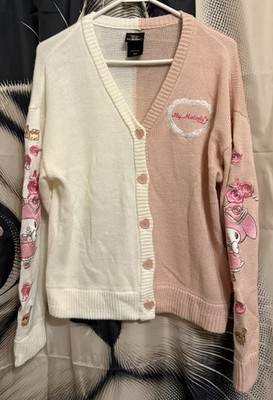 My Melody Pink & White Split Girls Sweater Cardigan Kawaii Sanrio Juniors Sz S
