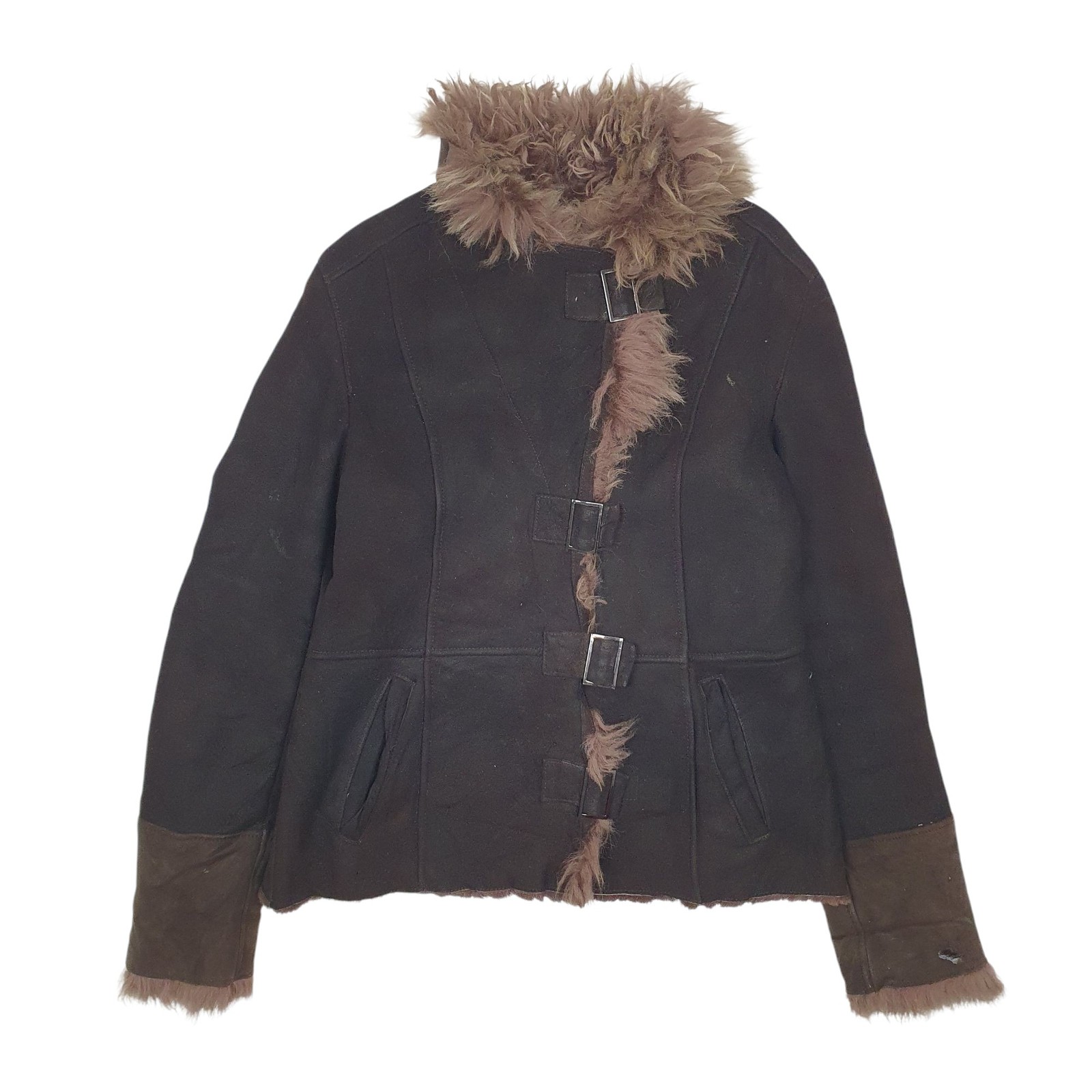 LAURA DI SARPI Leather Jacket Coat Afghan Coat Womens S