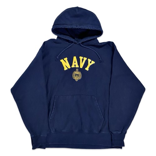 Vintage Champion Reverse Weave Hoodie US Navy Heavyweight Military Blue Size XL - Image 1