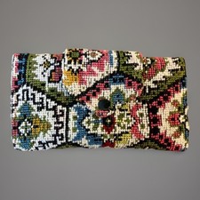 Vintage 1970s Tapestry Needlepoint Tri-fold Ladies Wallet Clutch Boho multicolor