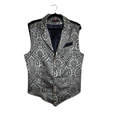 Vatpave Mens Paisley Jacquard Vest Gold Black Victorian Steampunk Vest L
