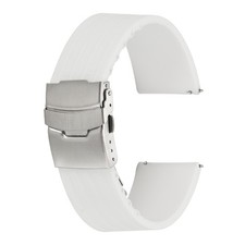 Silicone Watch Bands 24mm Soft Watch Bands with Silver Snap Buckle, White