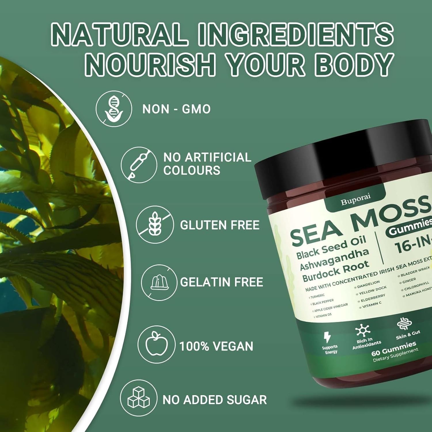 Natural Rems Gummies Natural Rems Sea Moss Gummies 16-in-1 - Ashwagandha Black Seed Oil ...