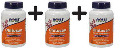 3 x NOW Foods Chitosan, 500mg Plus Chromium - 120 vcaps (152,64 EUR/kg)