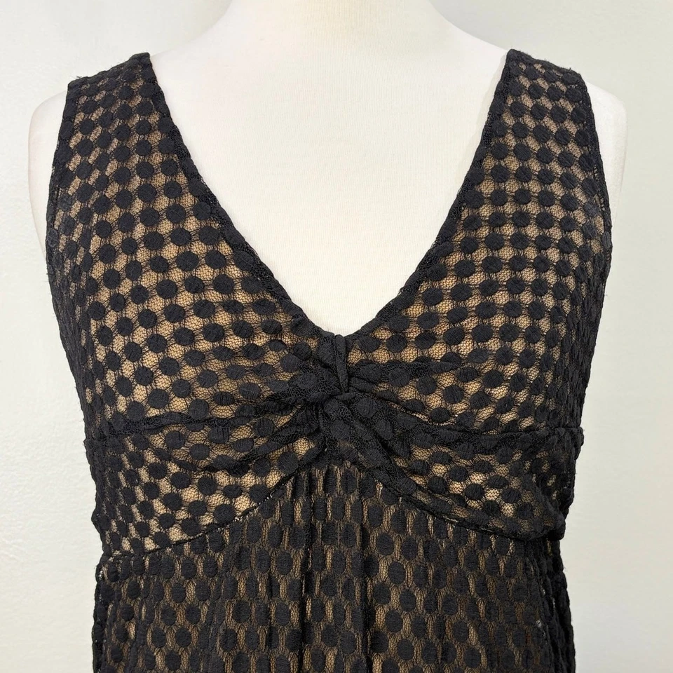 Vestido Babydoll Max Studio Talla S Y2K Malla Transparente Negro Lunares Cachicho Foto 3 de 4