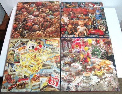 Lot 4 Vtg Complete Springbok Puzzles 500 pc Elegant Eggs Route 66 Old Playtings