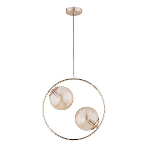 HäNgelampe 2-Flammig Glas Messing Bernstein E14 L:38.5 Cm Pendelleuchte Esstisch-image