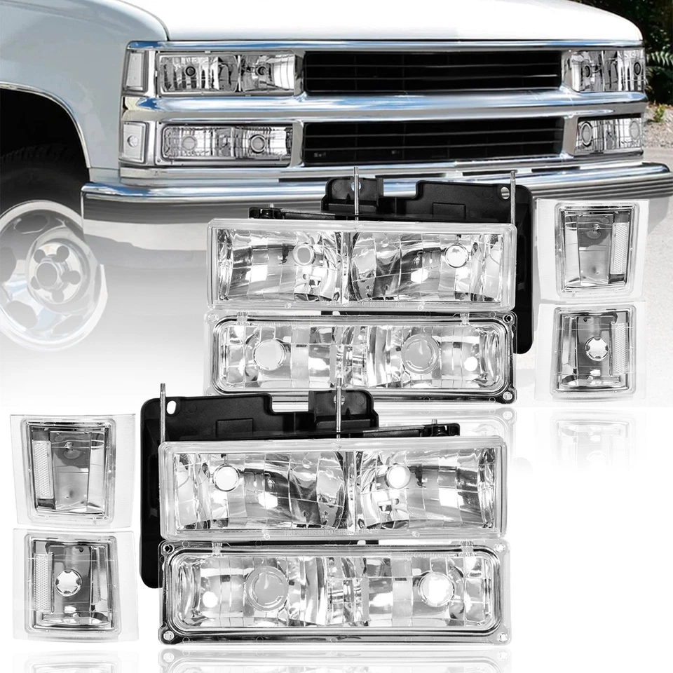 Faros transparentes para Chevy Silverado 1994-1998 OBS C/K 1500 2500 con lámparas de parachoques Foto 3 de 4
