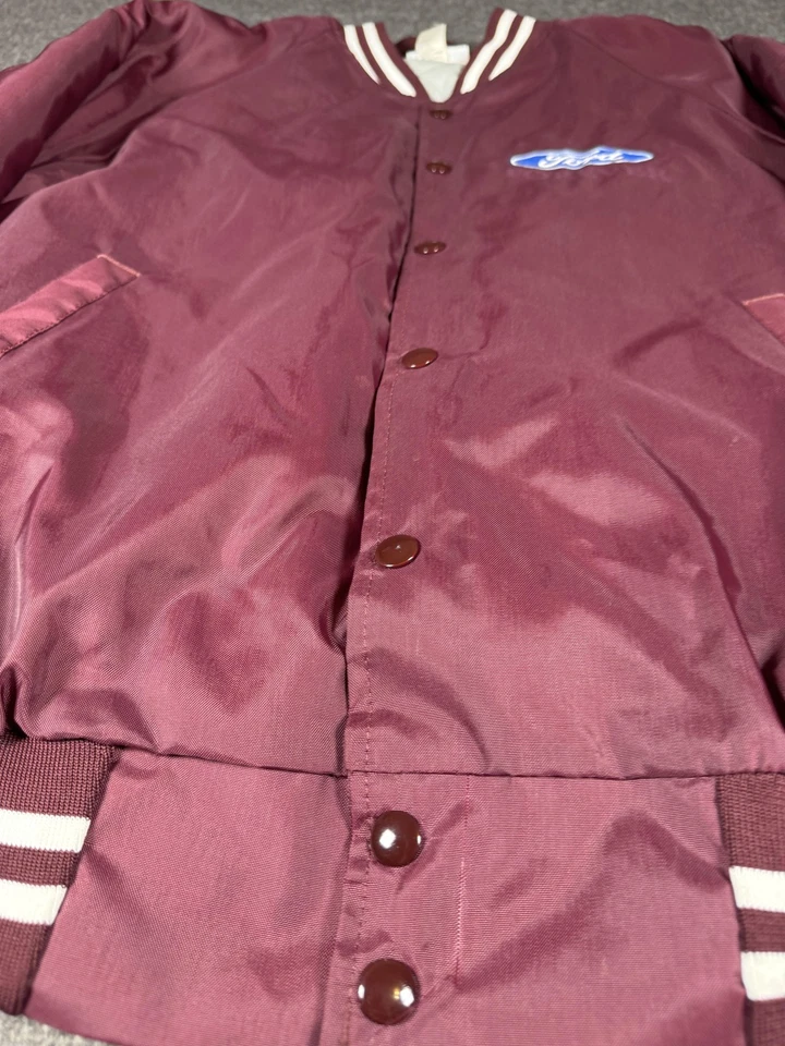 Vintage Ford Jacket Mens Large Maroon Hartwell Satin Bomber USA 80s Auto - Image 3 of 4