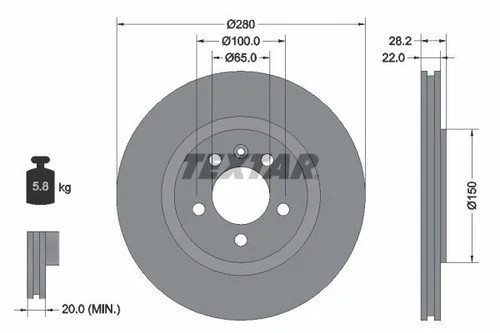 2 X Textar 92057100 Bremsschebeiben 280Mm Vorne Seat, VW Corrado, Golf, Passat-image