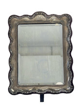 Vtg Sterling Silver Dressing Table Mirror Velvet Back Satin Interior Late Vict.