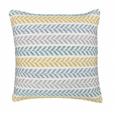 18" X 18" Yellow And Teal 100 Cotton Striped Zippered Pillow