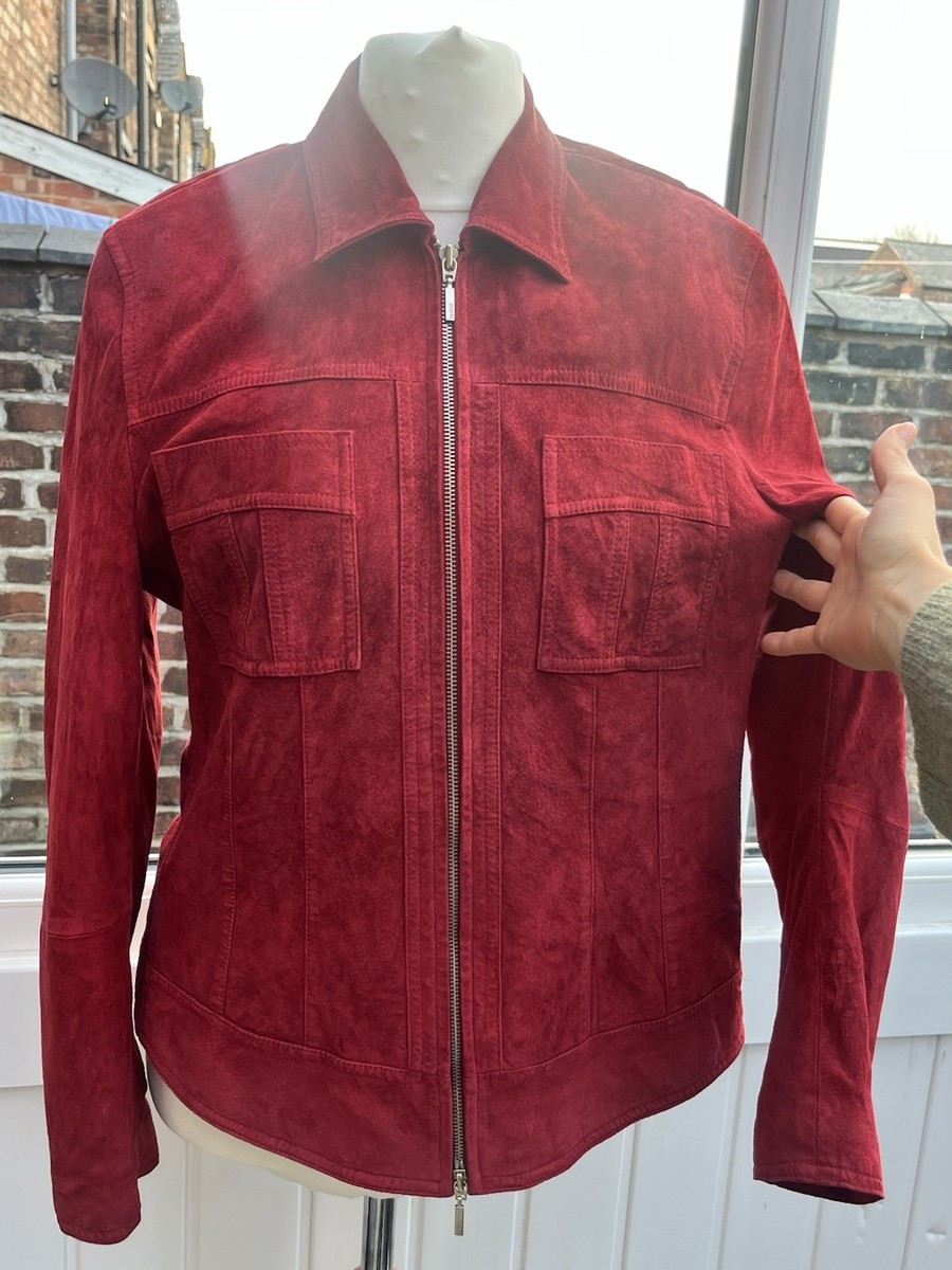 Vintage Red Suede Leather Jacket UK 16 Taifun Genuine Leather Zip